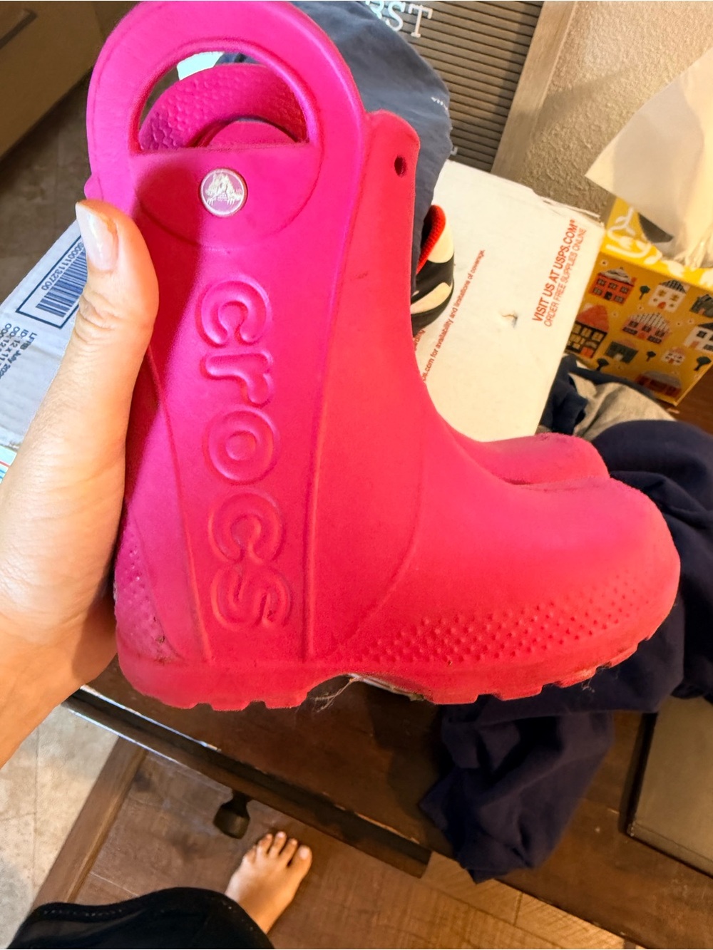 CROCS Kids Bright Pink Waterproof Rain Boots